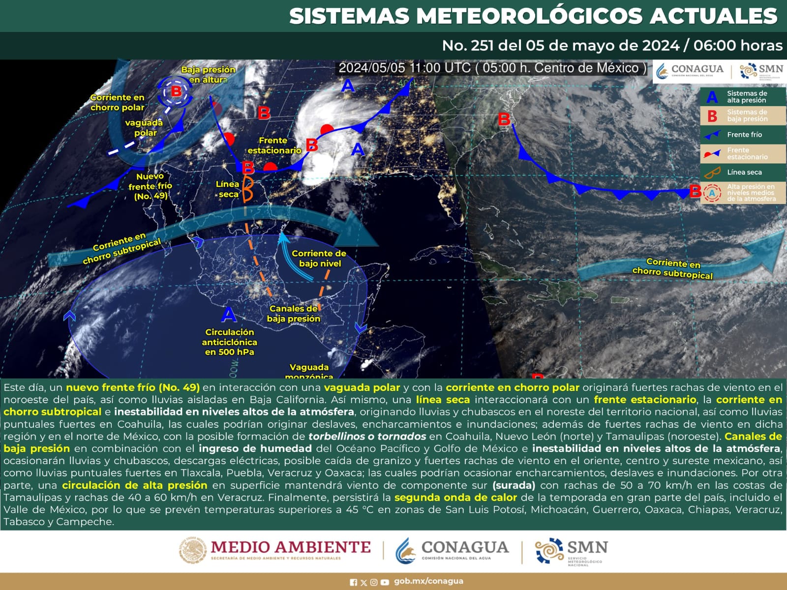 SE ESPERAN CHUBASCOS Y LLUVIAS PUNTUALES FUERTES, ADEMÁS DE LA PROBABILIDAD DE TORBELLINOS O TORNADOS EN COAHUILA