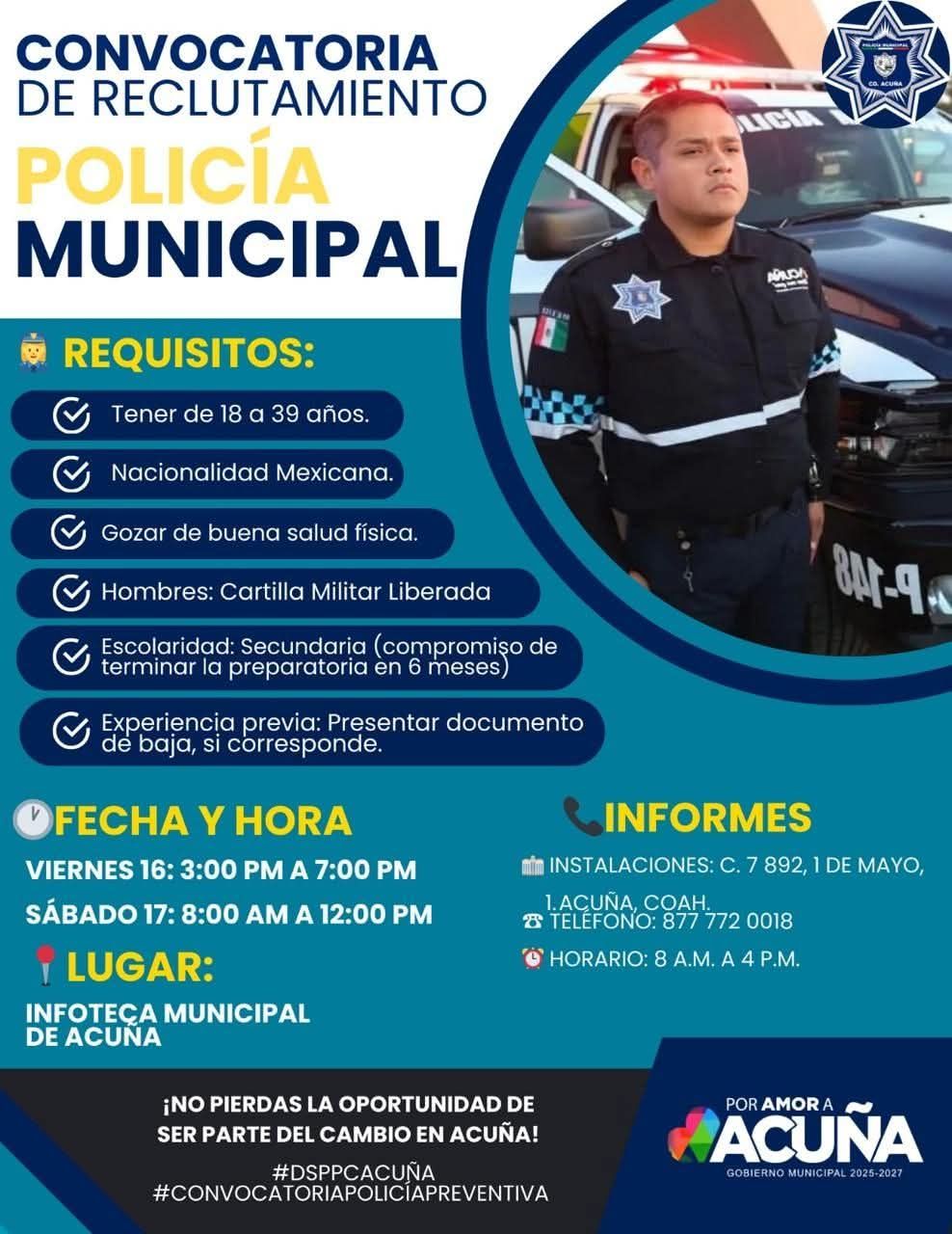 Reclutan nuevos policías para Acuña