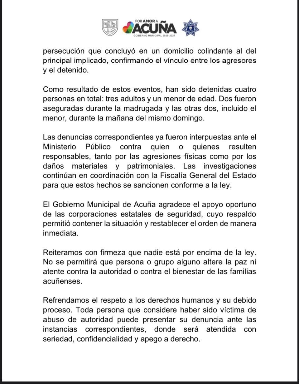 COMUNICADO OFICIAL GOBIERNO MUNICIPAL DE ACUÑA