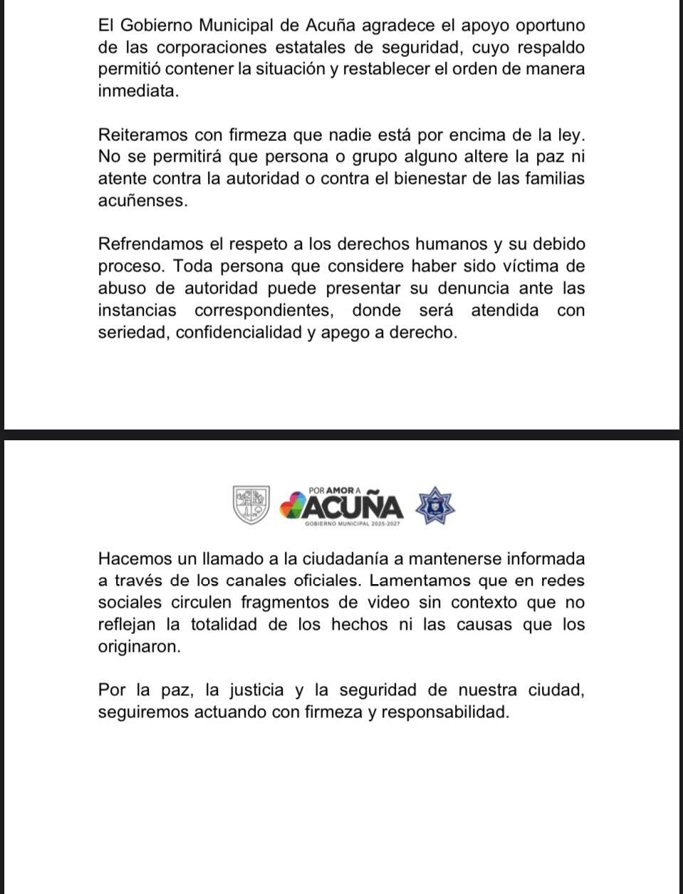COMUNICADO OFICIAL GOBIERNO MUNICIPAL DE ACUÑA