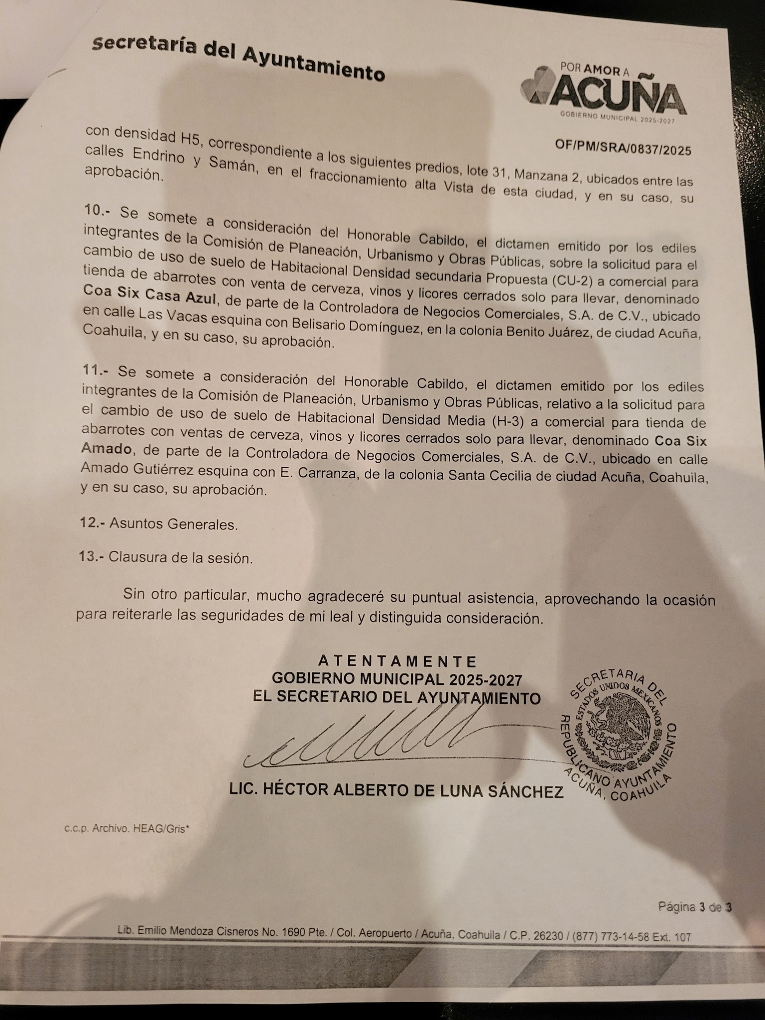 Preside el alcalde Lic. Emilio De Hoyos segunda Sesión Ordinaria de Cabildo del mes de junio