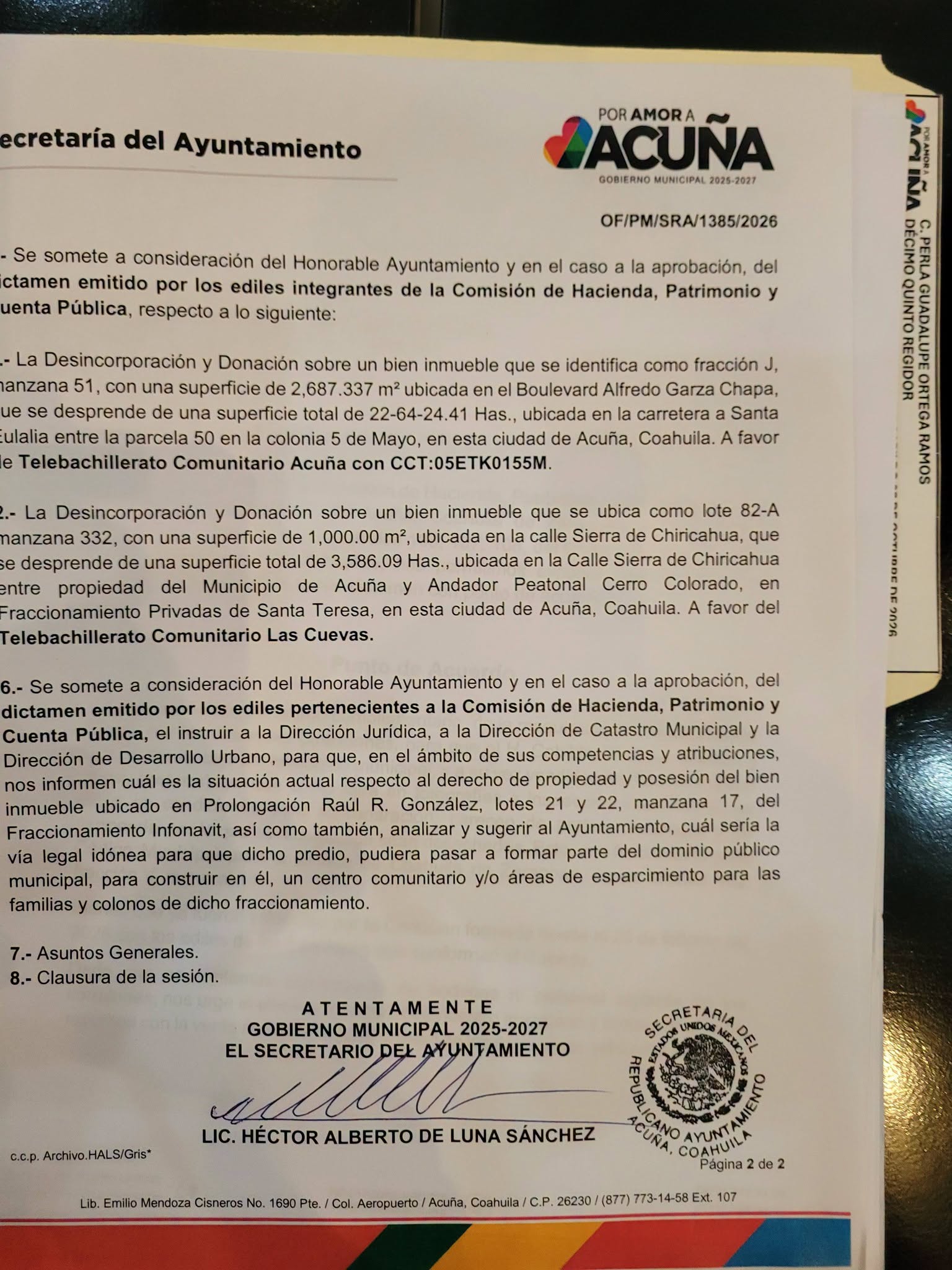 Realizan primera sesión ordinaria de Cabildo del mes de octubre