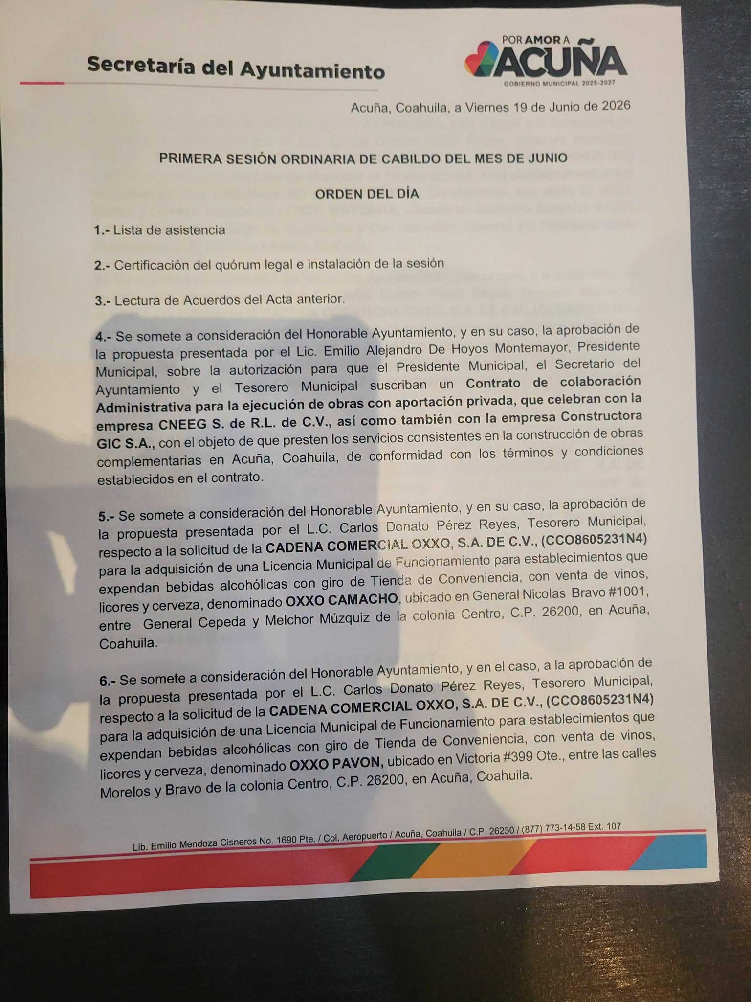 Realiza el Republicano Ayuntamiento Sesión Ordinaria de Cabildo del mes de Junio del 2026