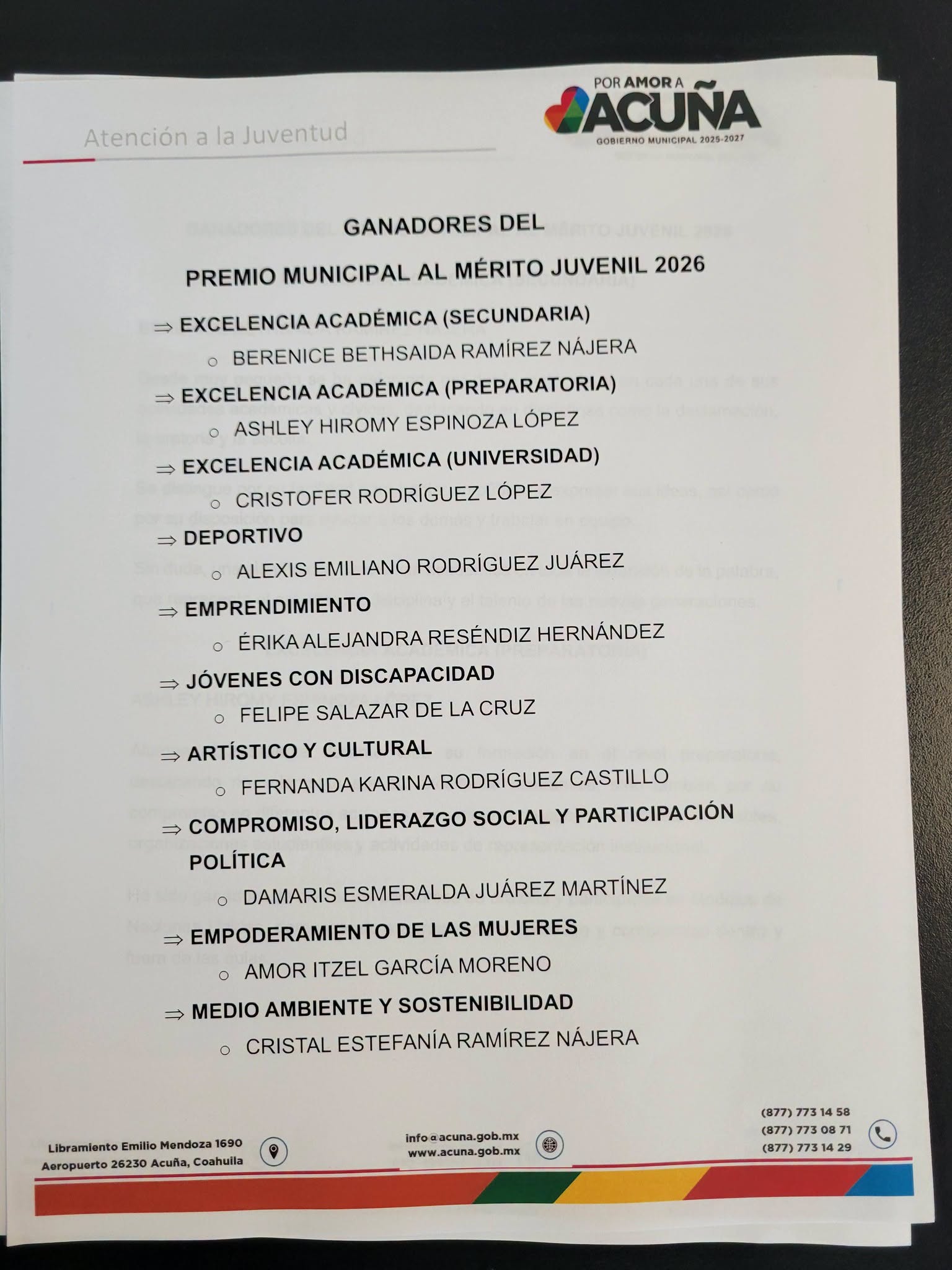 Presenta a las ganadoras y ganadores del Premio Municipal de la Juventud