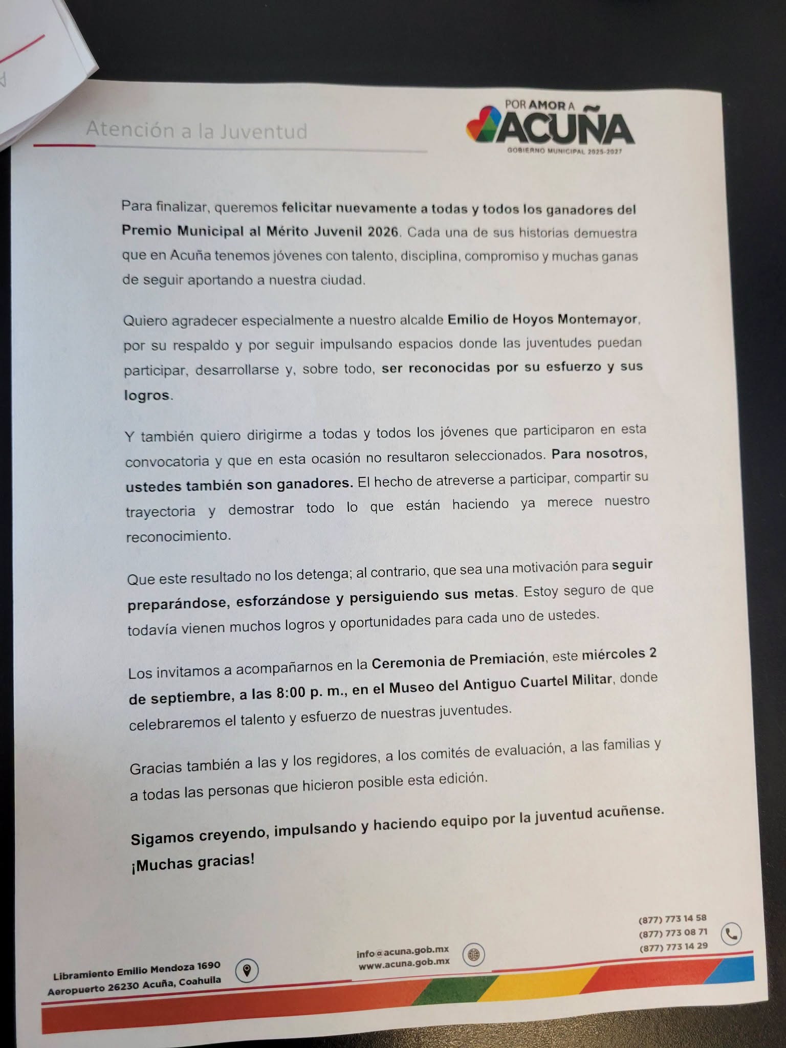 Presenta a las ganadoras y ganadores del Premio Municipal de la Juventud